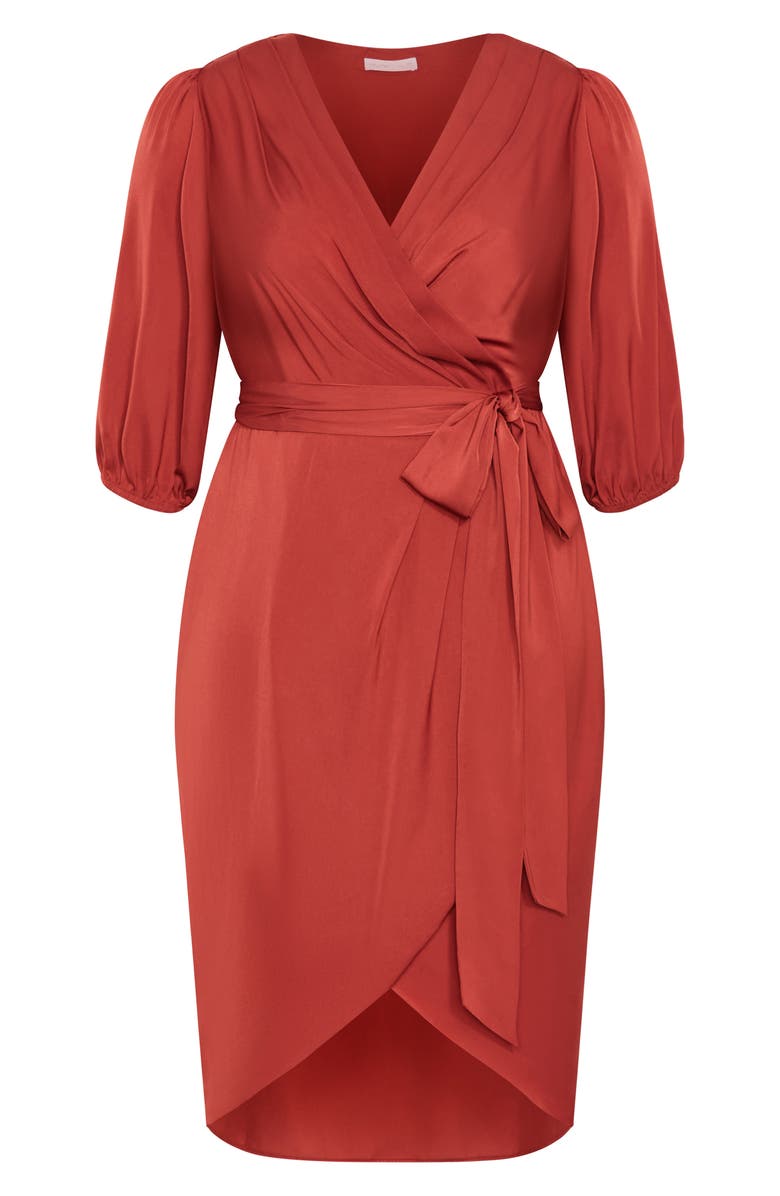 City Chic Opulent Faux Wrap Dress, Alternate, color, Cinnamon