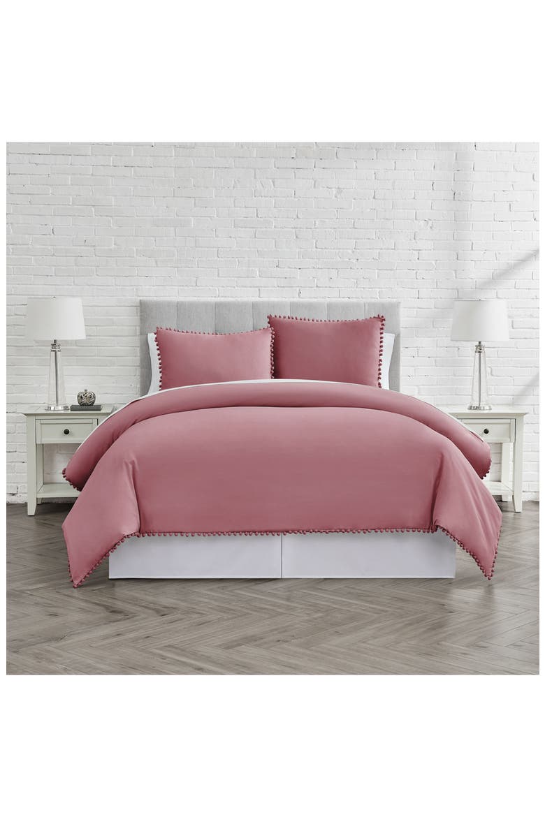 Classic Pompom Trimmed Duvet Cover Set, Alternate, color, ROSE