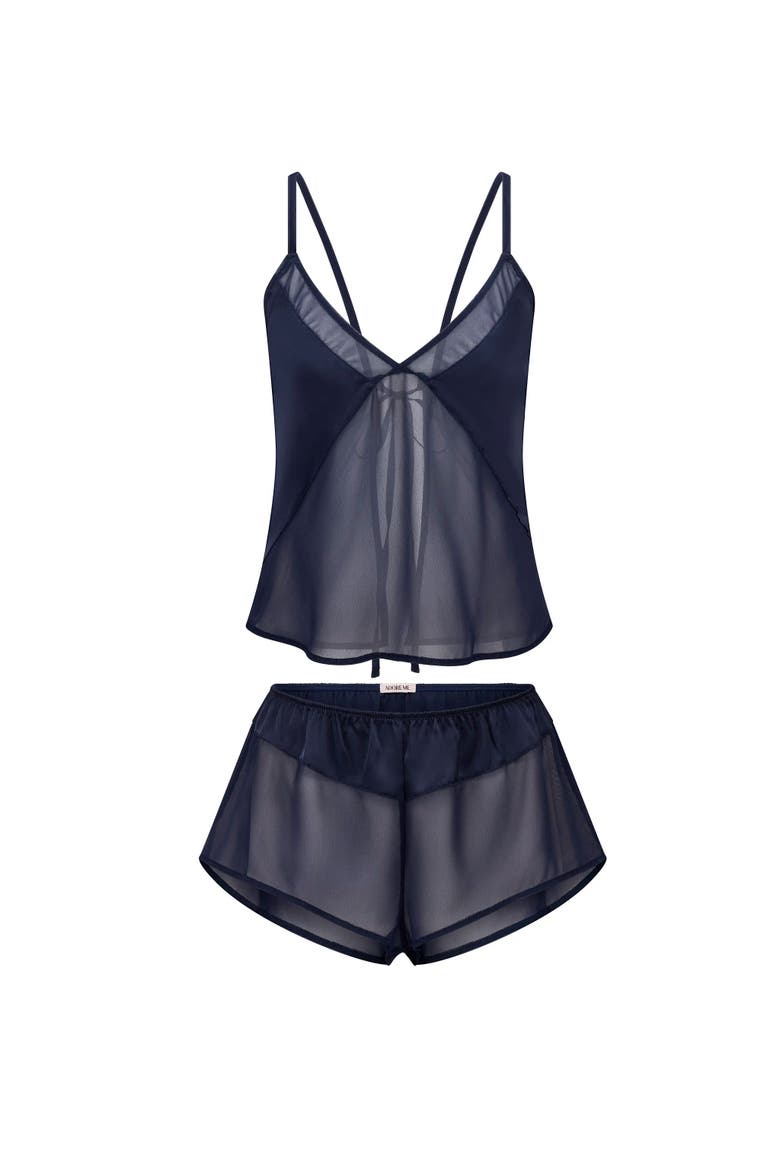 Kimberley Backless Cami & Flutter Shorts Set Lingerie, Alternate, color, Dark blue