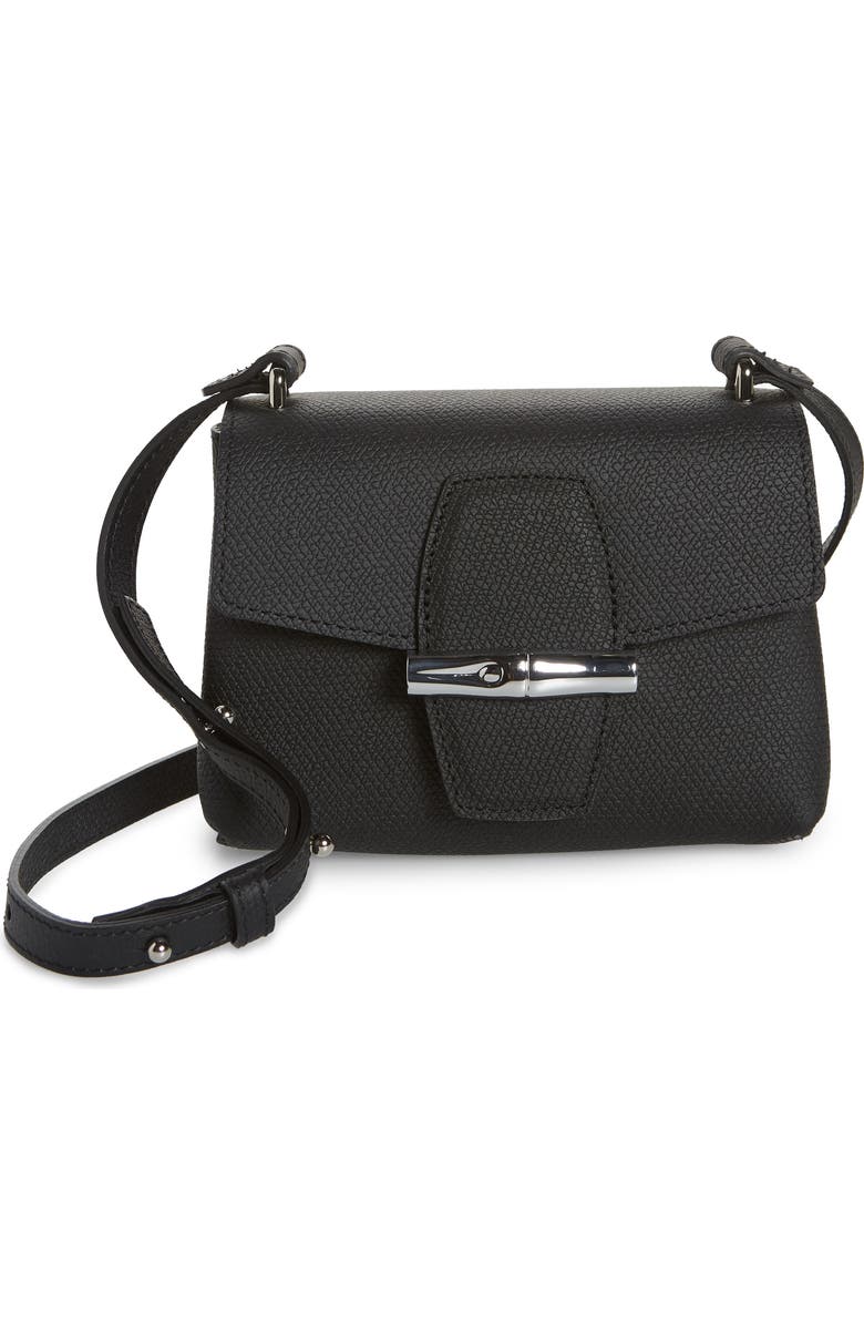 Longchamp Small Roseau Leather Crossbody Bag, Main, color, Black