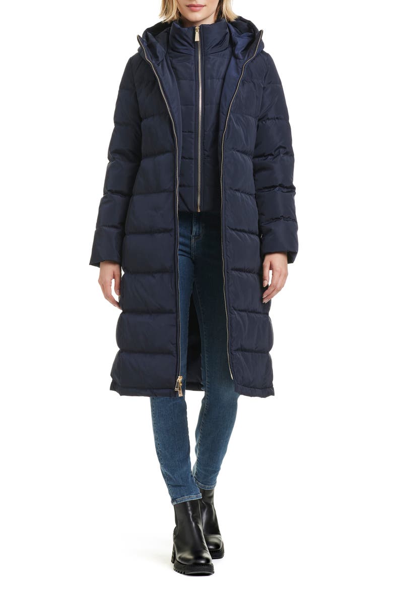 quilted down puffer coat with quilted zip bib, Alternate, color, MIDNIGHT NAVY