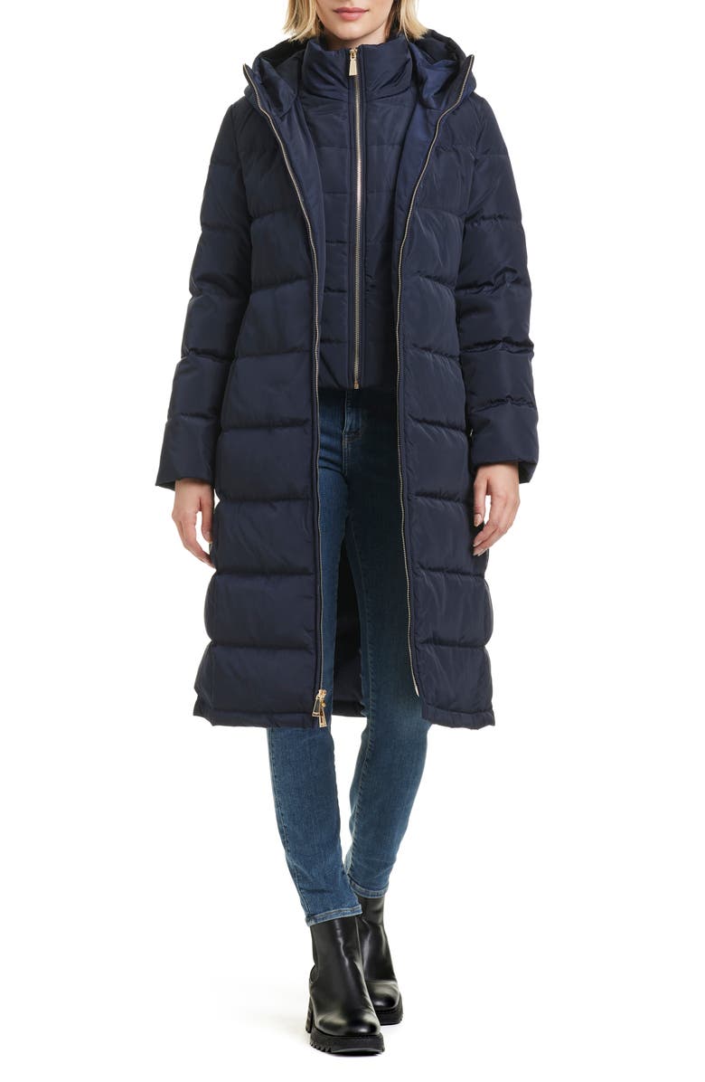 Kate Spade New York quilted down puffer coat with quilted zip bib, Alternate, color, 