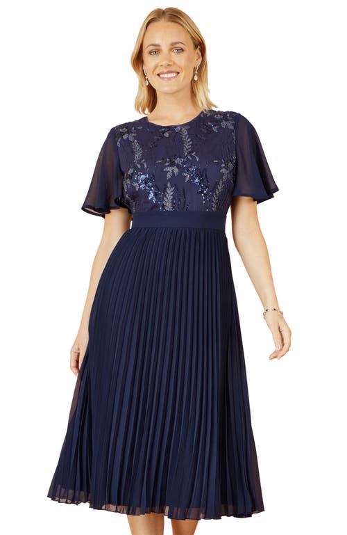 Yumi Sequin Embellished Pleated Midi Dress In Blue