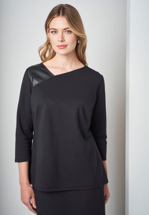 Jessica London Mixed Media Ponte Faux Leather Top In Black