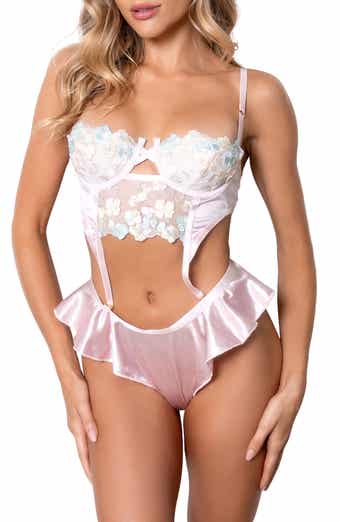 Seven ‘til Midnight Embroidered Satin Bra & Skirted Panty Set