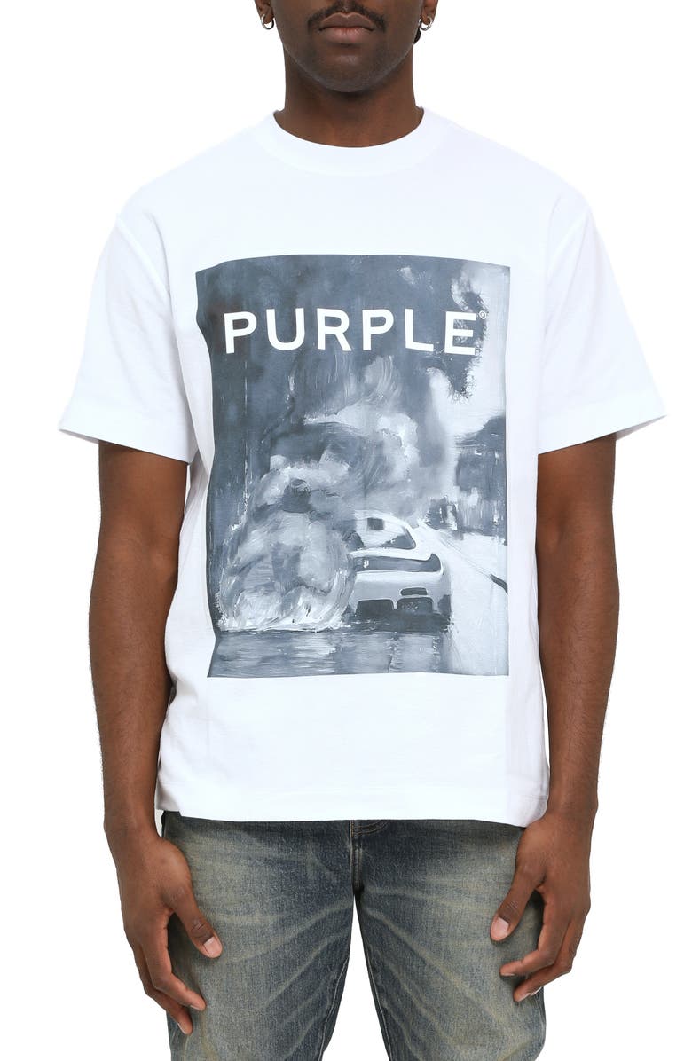 PURPLE BRAND Textured Cotton Graphic T-Shirt, Main, color, White