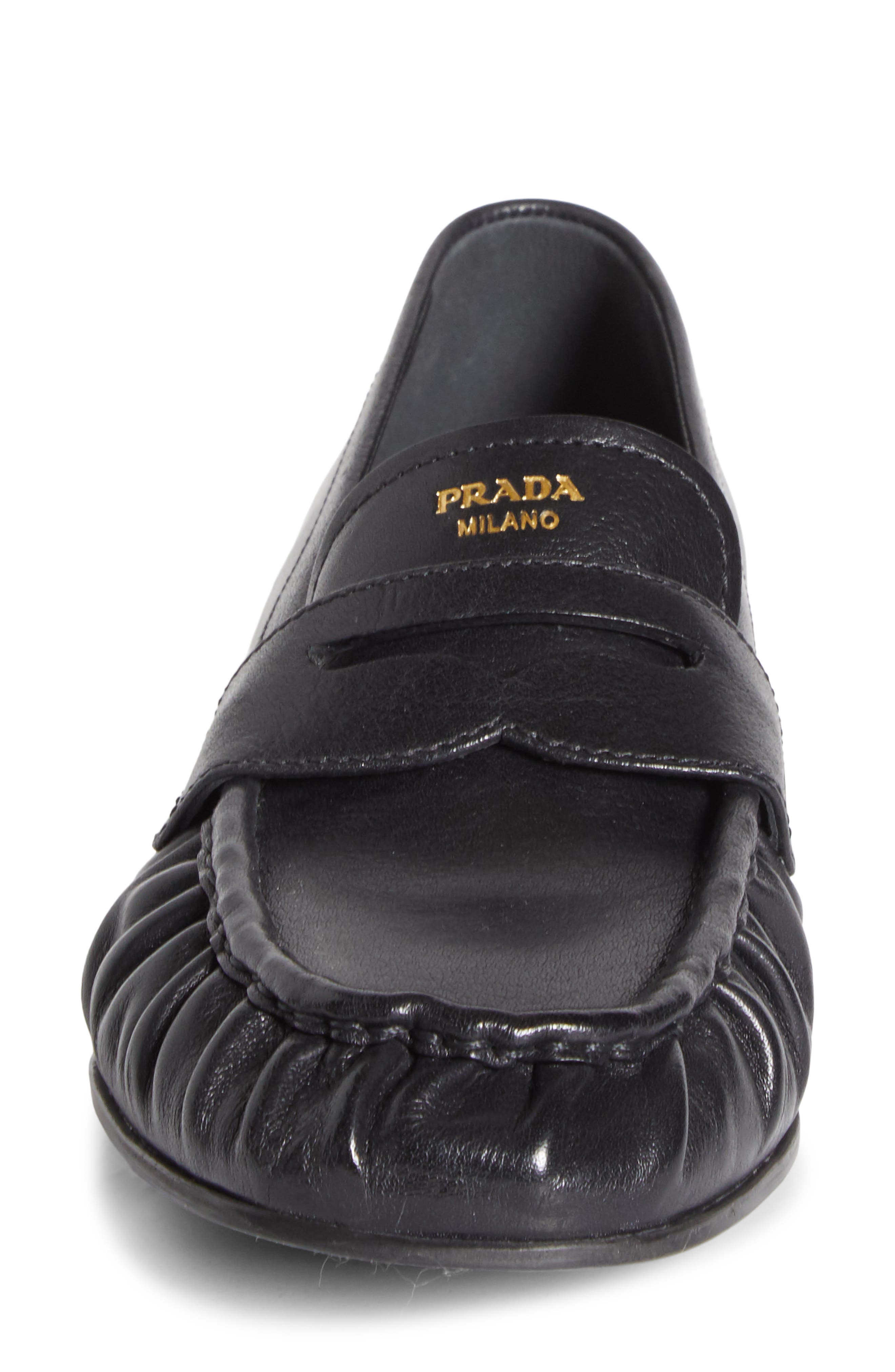 Ruched Leather Loafer, Alternate, color, NERO