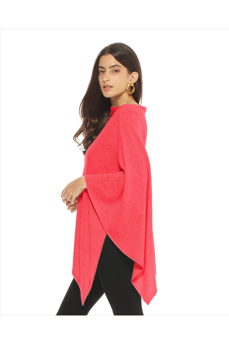 Essential Pure Cashmere Poncho, Alternate, color, Coral Red