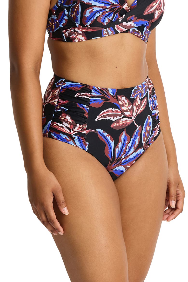 High Waist Gathered Swim Briefs, Alternate, color, BLACK