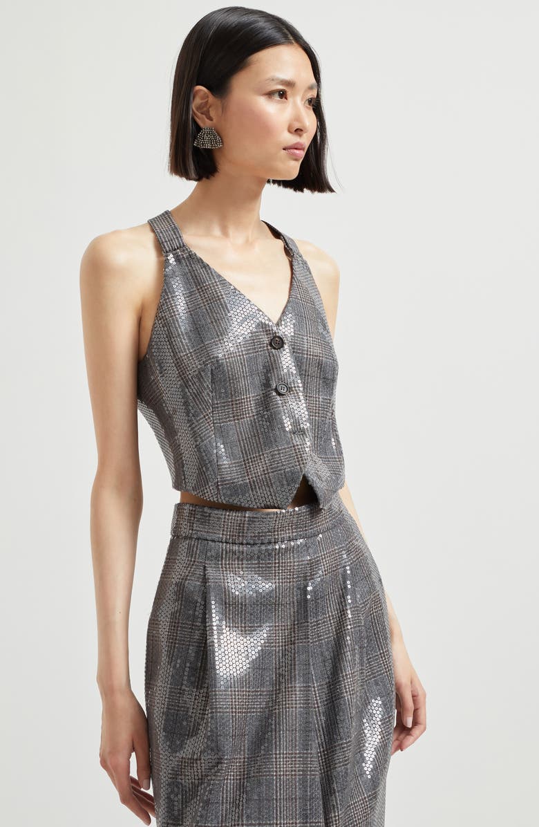 Brunello Cucinelli Prince of Wales waistcoat with embroidery, Alternate, color, Anthracite