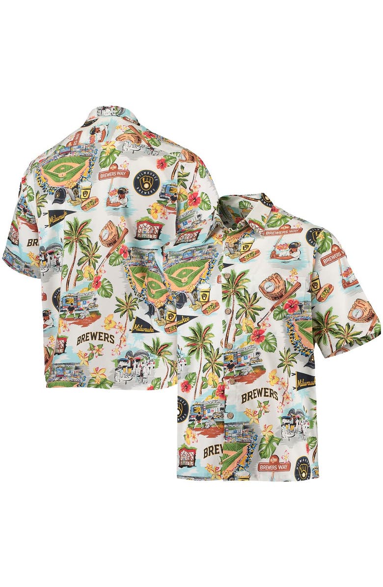 Reyn Spooner Men's Reyn Spooner White Milwaukee Brewers Scenic Button-Up Shirt, Main, color,