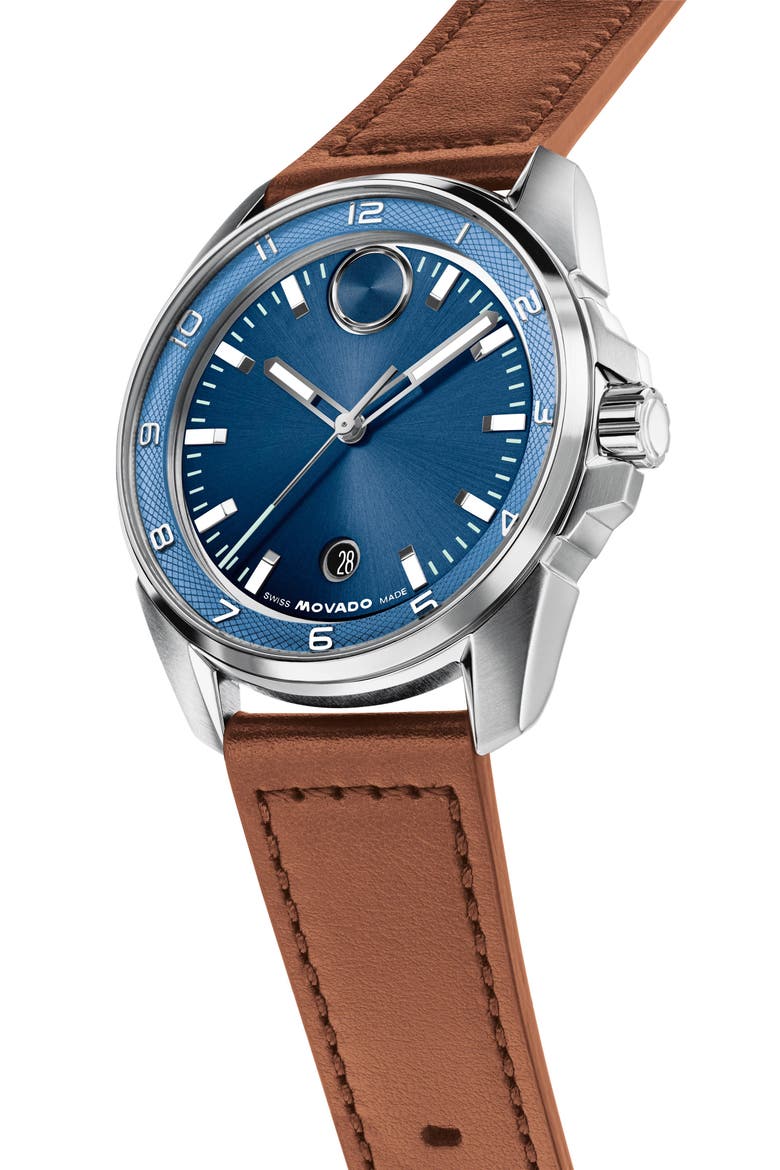 Bold Verso S Leather Strap Watch, 42mm, Alternate, color, BLUE