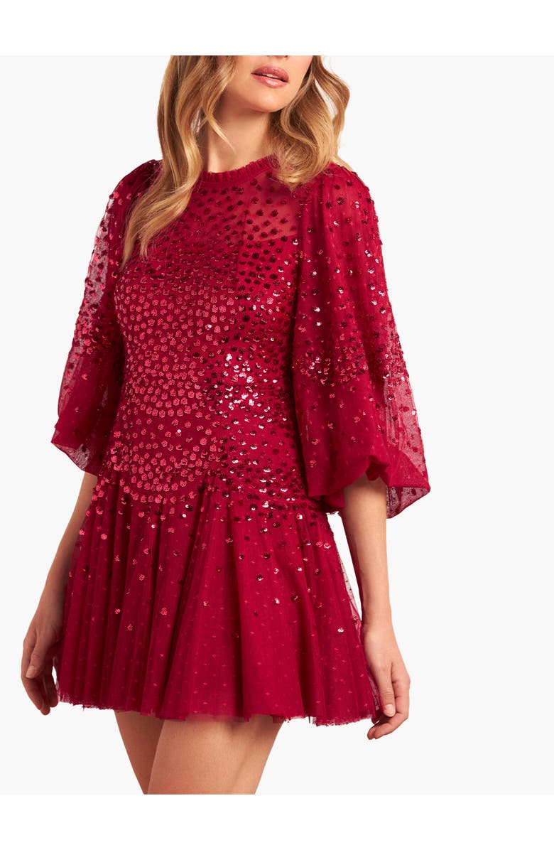 Needle & Thread Scallop Sequin Mini Dress, Main, color, Red