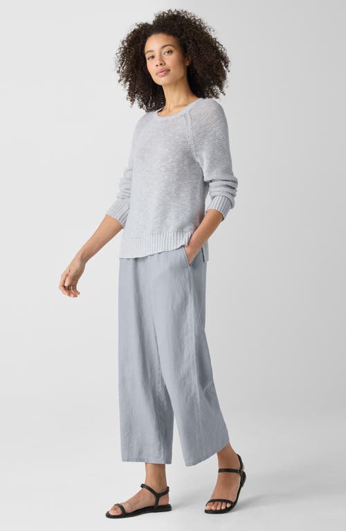 Eileen Fisher Crew Neck Raglan Sleeve Sweater Linen Cotton In Pearl