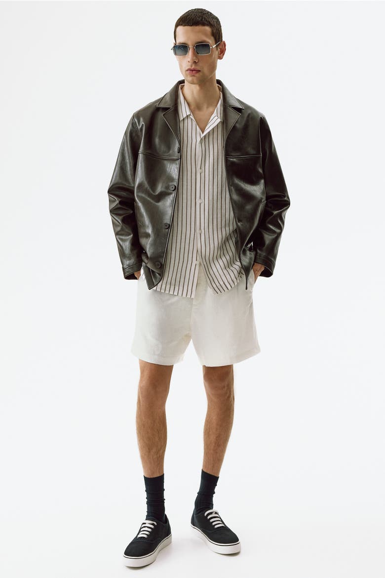Relaxed Fit Linen-blend Shorts, Alternate, color, White