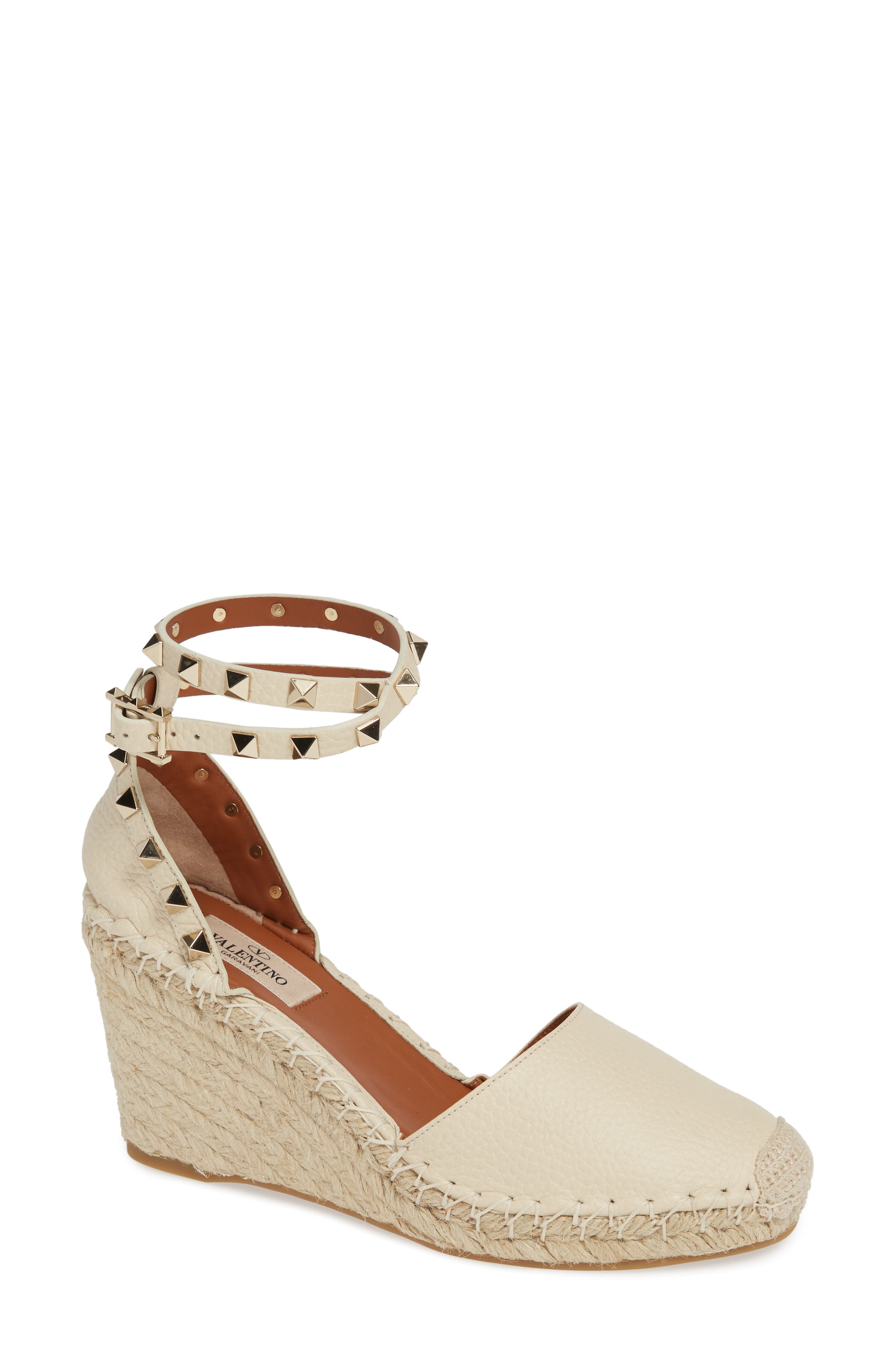 Valentino Garavani Rockstud Espadrille Wedge Sandal, Main, color, 