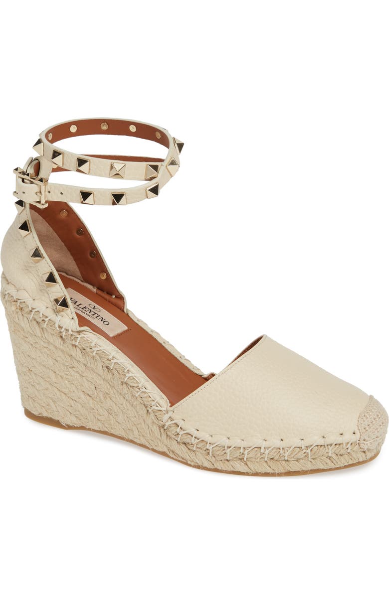 Valentino Garavani Rockstud Espadrille Wedge Sandal, Main, color,