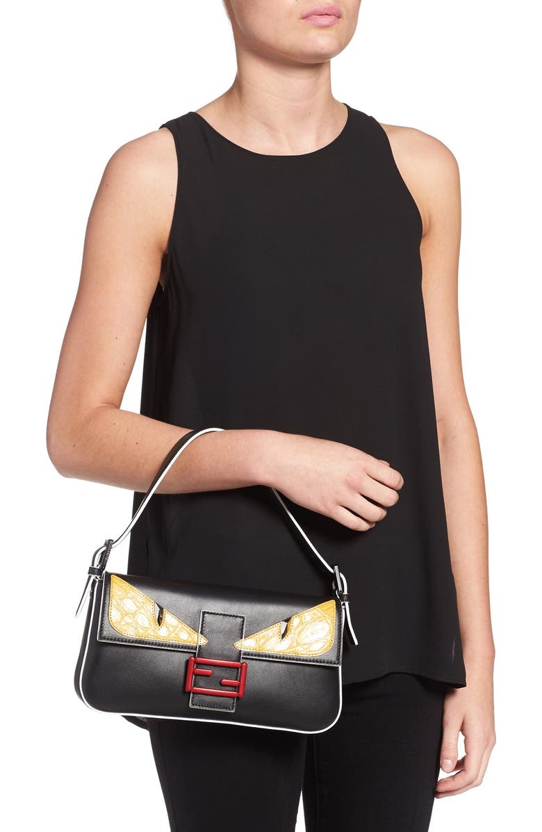 Fendi 'Mini Monster' Leather Baguette, Alternate, color,