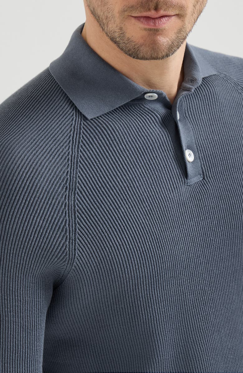 Brunello Cucinelli English Rib knit polo, Alternate, color, Lignite Grey