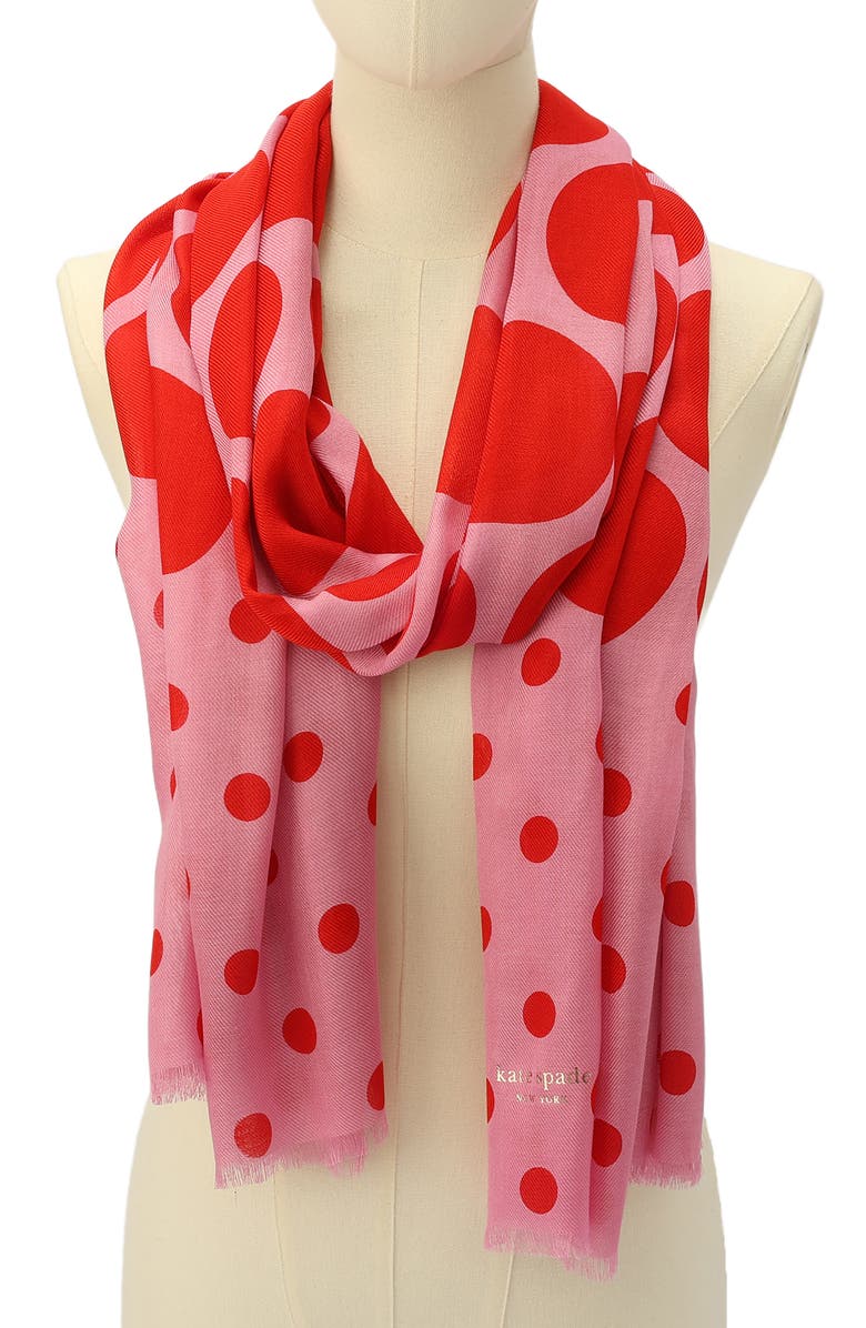 Kate Spade New York seasonless dot oblong scarf, Alternate, color, Classic Red Surf Pink