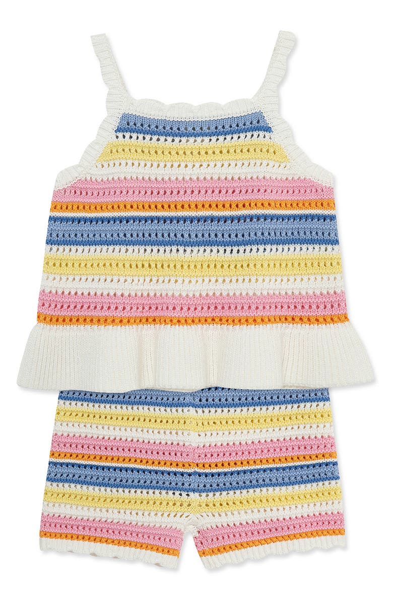 Little Me Kids' Striped Pointelle Knit Top & Shorts Set, Alternate, color, Multi