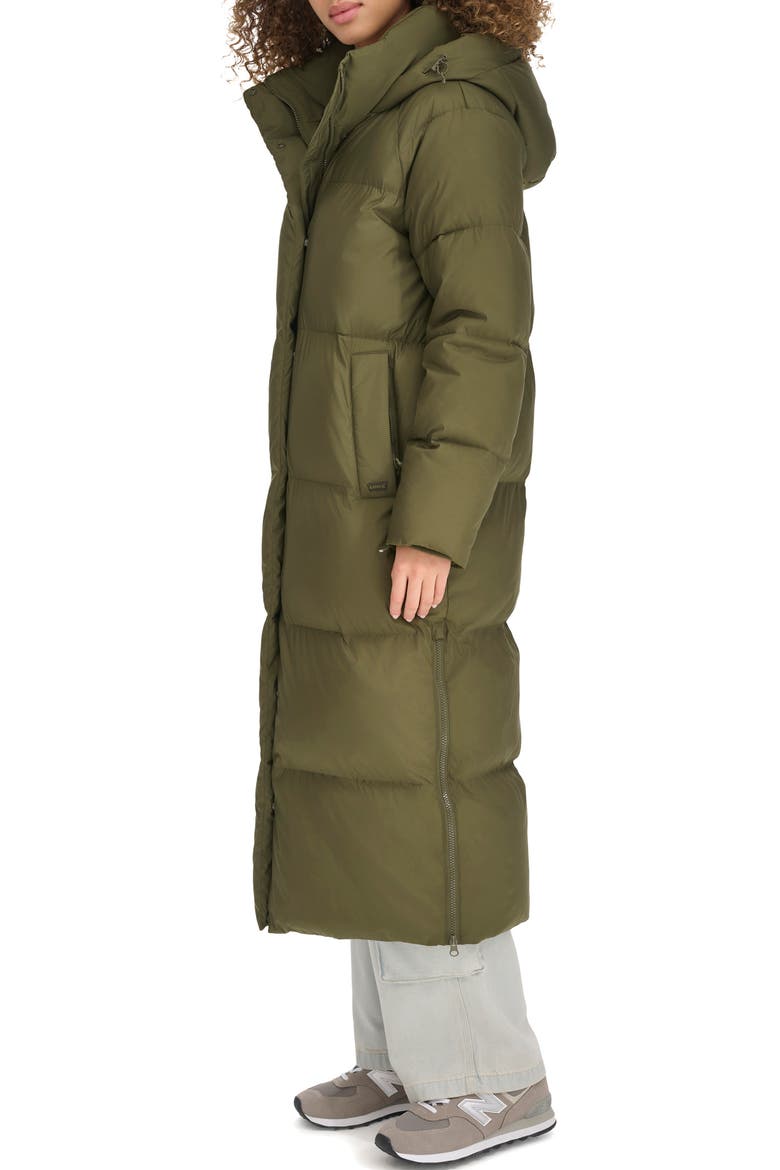 Water Resistant Side Zip Maxi Puffer Coat, Alternate, color, OLIVE