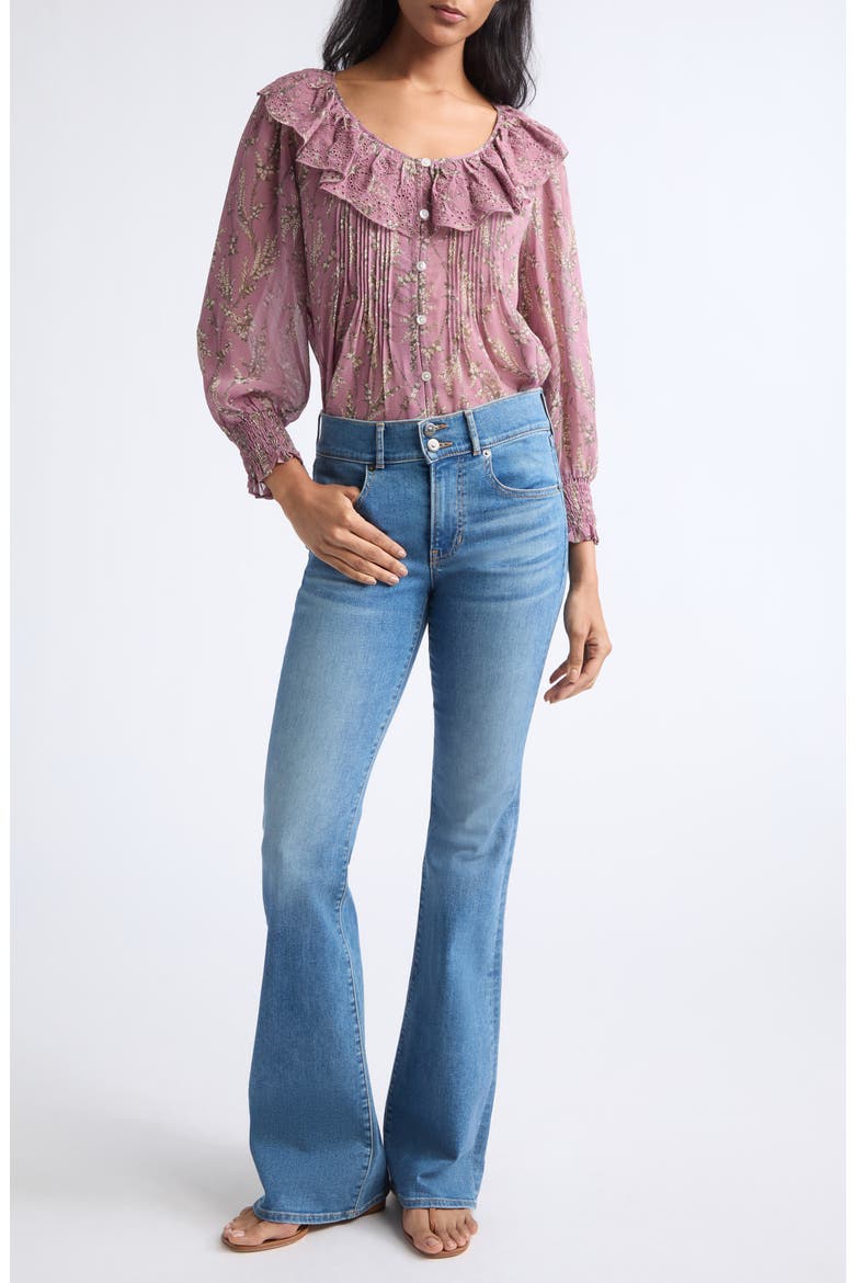 Hewitts Ruffle Pintuck Shirt, Alternate, color, ORCHID HAZE MULTI