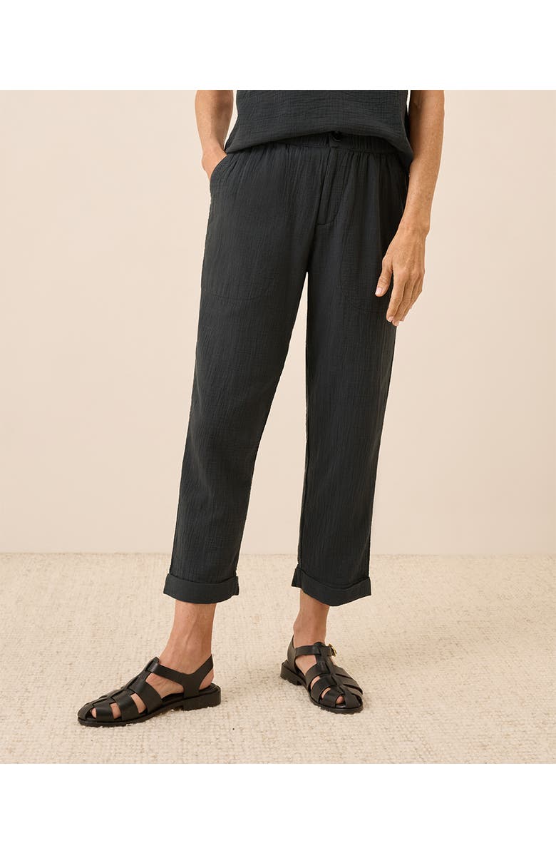 Pact Organic Cotton Coastal Double Gauze Rolled Cuff Pant, Alternate, color, Black