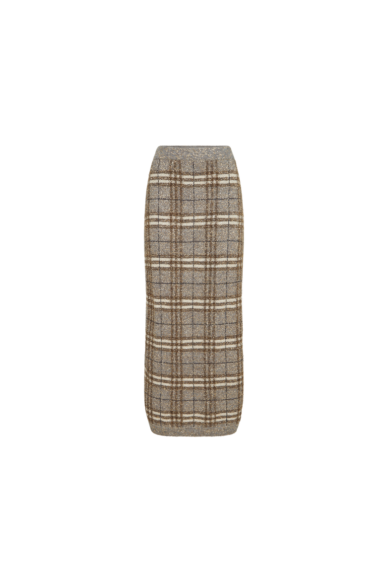 Dazzling mohair prince of wales knit skirt, Alternate, color, Light Brown