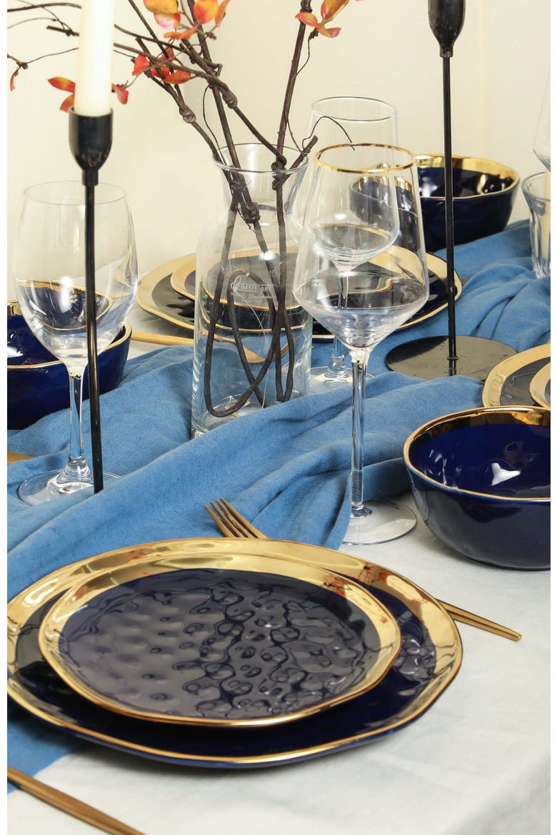 Florian Porcelain 16-Piece Dinnerware Set, Alternate, color, Navy Blue