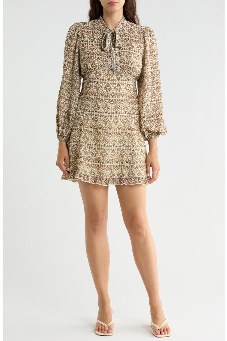Tie Neck Long Sleeve Dress, Main, color, ECRBNVCR-ECRU/ BERRY