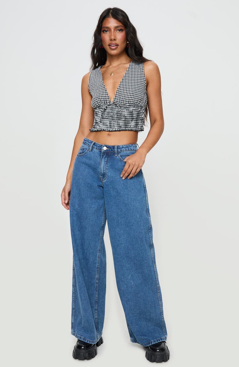 Princess Polly Mixing It Up Gingham Smocked Crop Tank, Alternate, color, Black