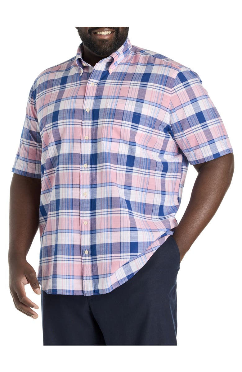 Brooks Brothers Big & Tall Non-Iron Madras Plaid Sport Shirt, Main, color, Pink Navy