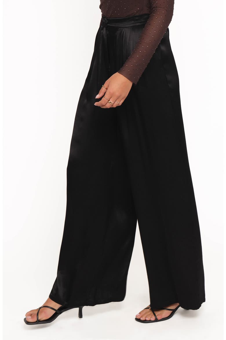 Joyce Pleated Satin Wide Leg Pants, Alternate, color, BLACK