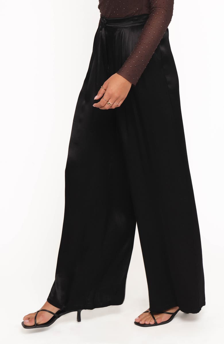 Petal & Pup Joyce Pleated Satin Wide Leg Pants, Alternate, color, Black
