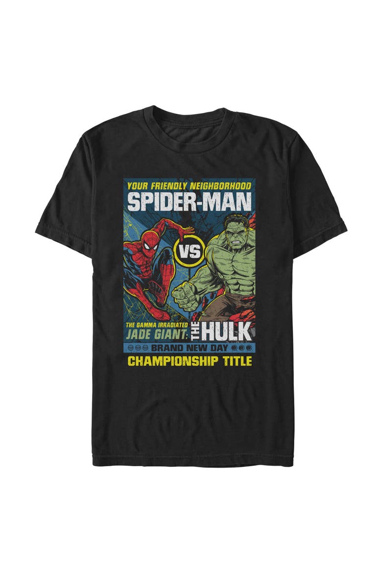 Mens Marvel Spider-Man Brand New Day Friendly Neighborhood vs Hulk T Shirt, Main, color, Black