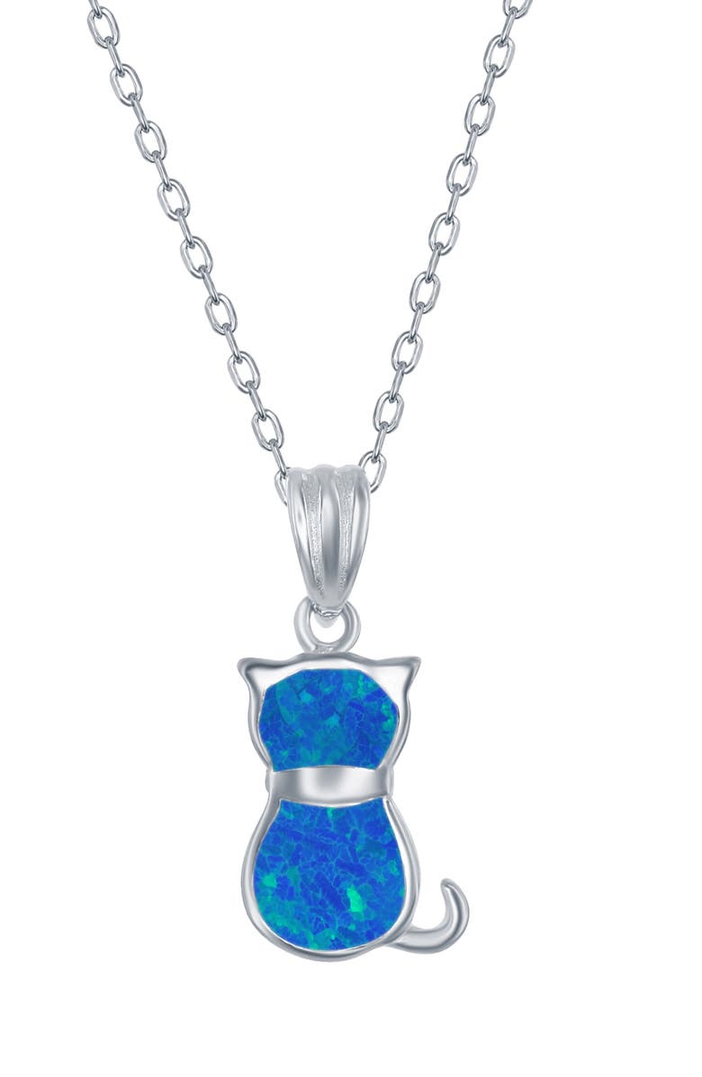 SIMONA Blue Inlaid Opal Cat Necklace & Earrings Set, Alternate, color, 