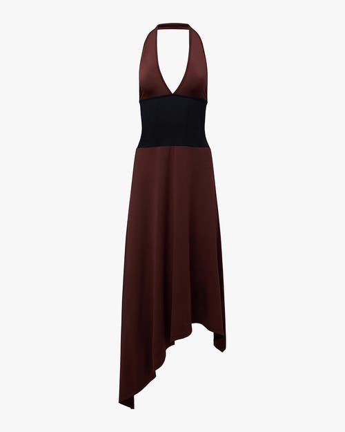 Weworewhat Corset Halter Asymmetrical Midi Dress In Chocolate/black