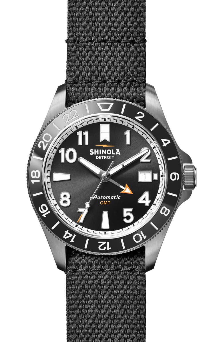 Shinola Monster GMT Automatic Bracelet & Webbing Strap Watch, 40mm, Alternate, color, Black