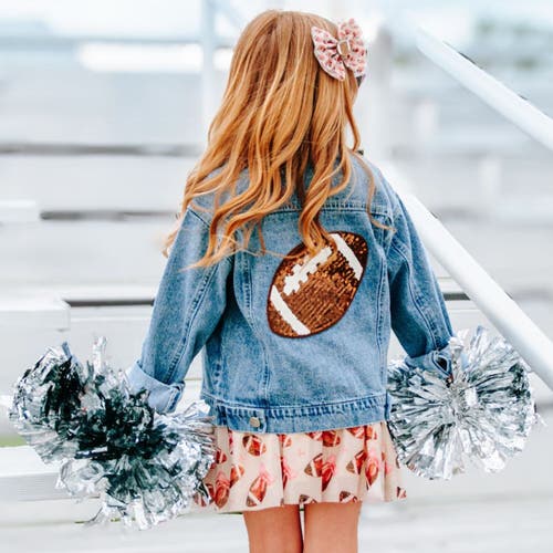 Sweet Wink Game Day Football Sequin Patch Denim Jacket In Blue