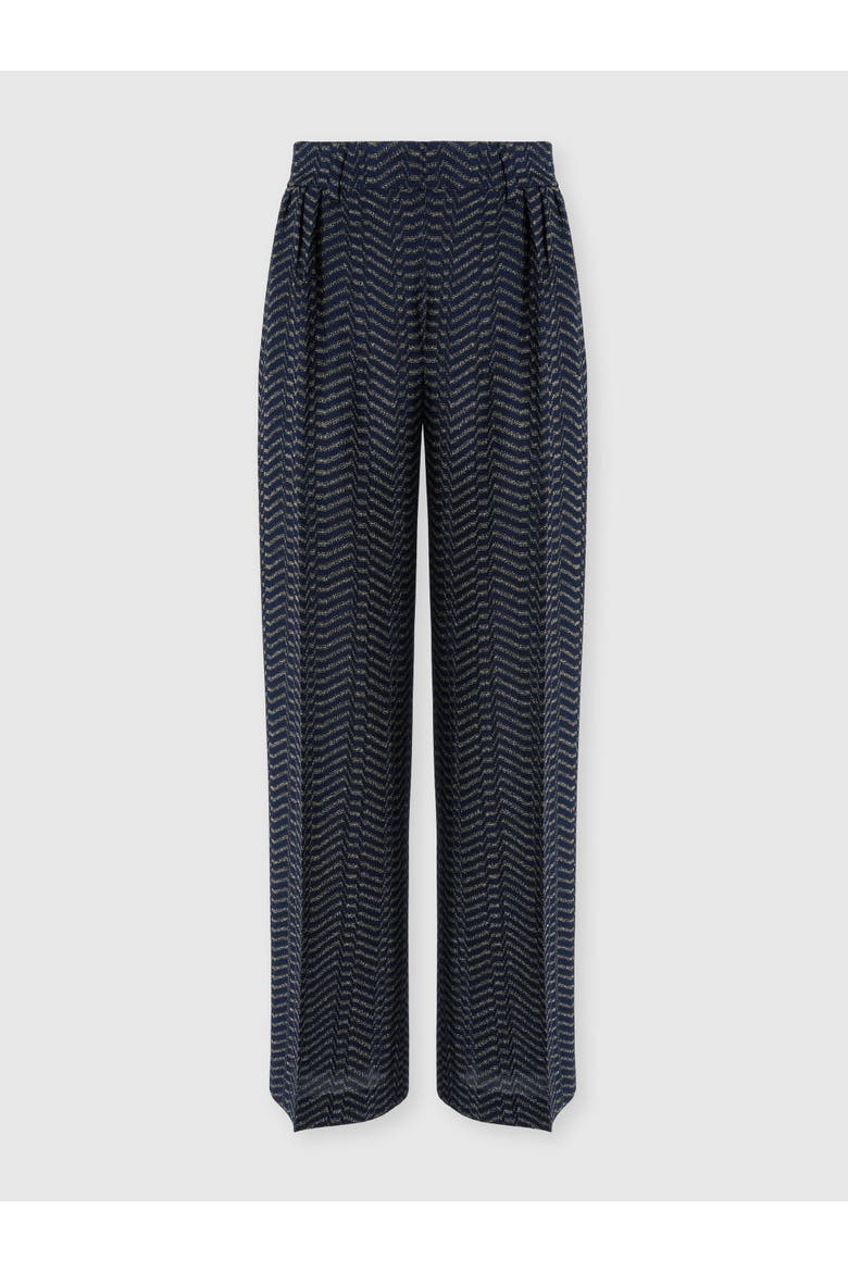 Classic Viscose Lamé Trousers With Greek Key Motif, Main, color, Blue& Gold