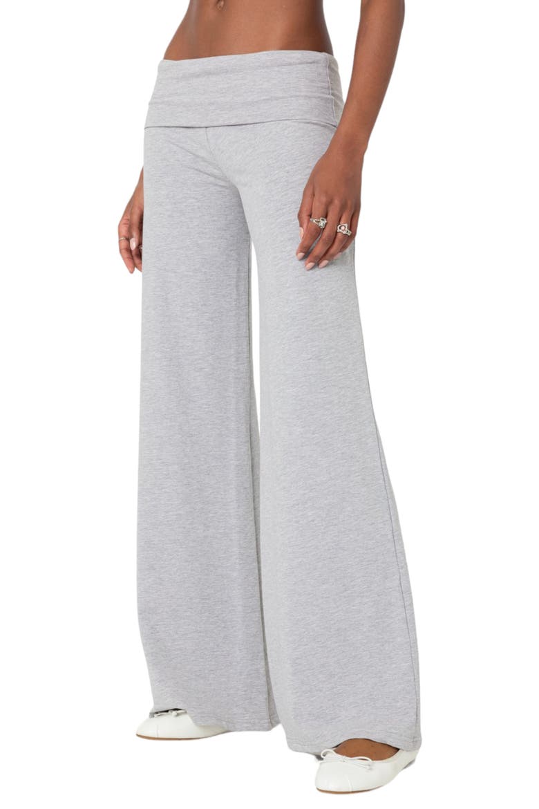 Wide Leg Foldover Pants, Alternate, color, LIGHT-GRAY-MELANGE