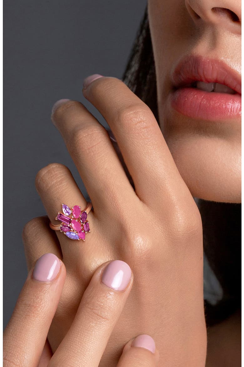 Rose Gold Plated Multi Stone Cluster Ring, Alternate, color, MULTICOLOR