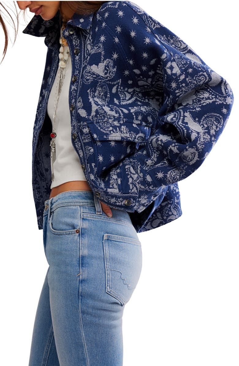 Free People Bandana Jacquard Shirt Jacket, Alternate, color, Indigo Combo