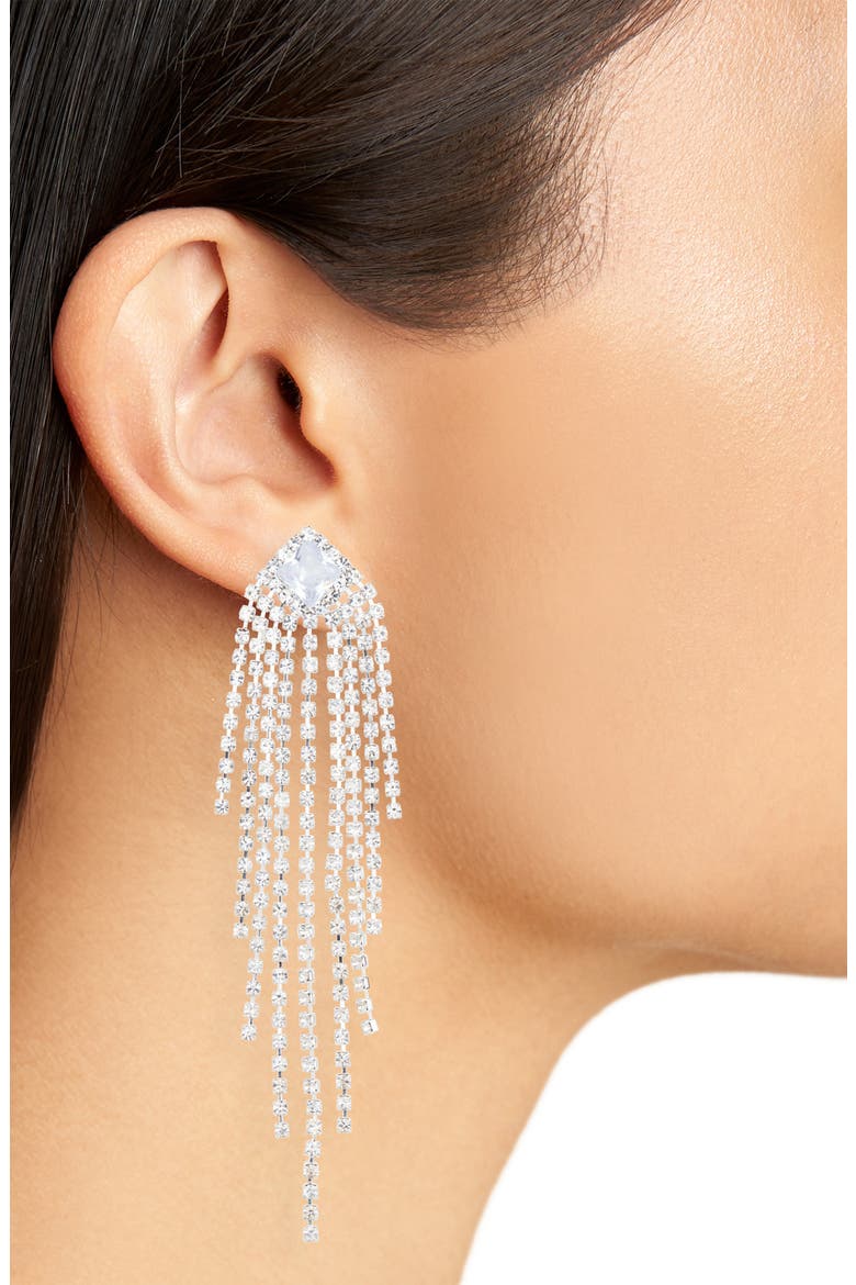Crystal Fringe Drop Earrings, Alternate, color, SILVER CRYSTAL