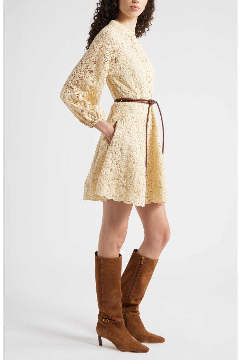 Long Sleeve Belted Lace Minidress, Alternate, color, TAN BISCOTTI