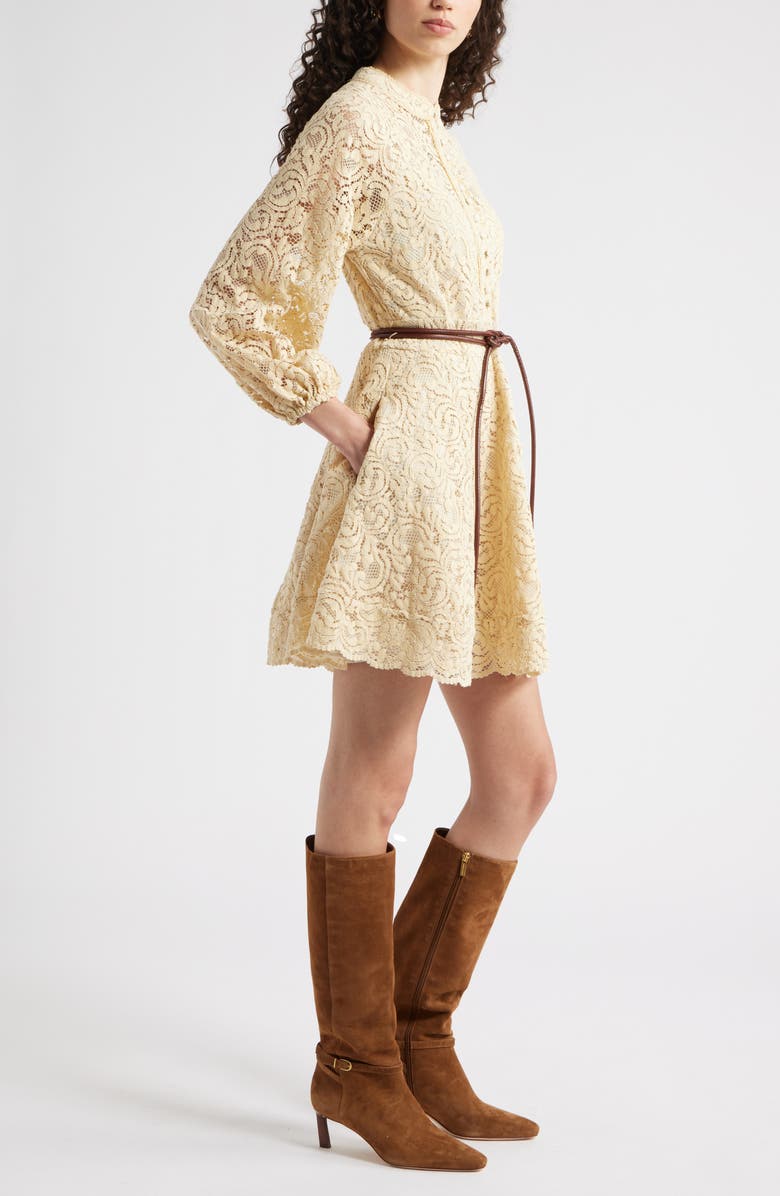 Chelsea28 Long Sleeve Belted Lace Minidress, Alternate, color, Tan Biscotti