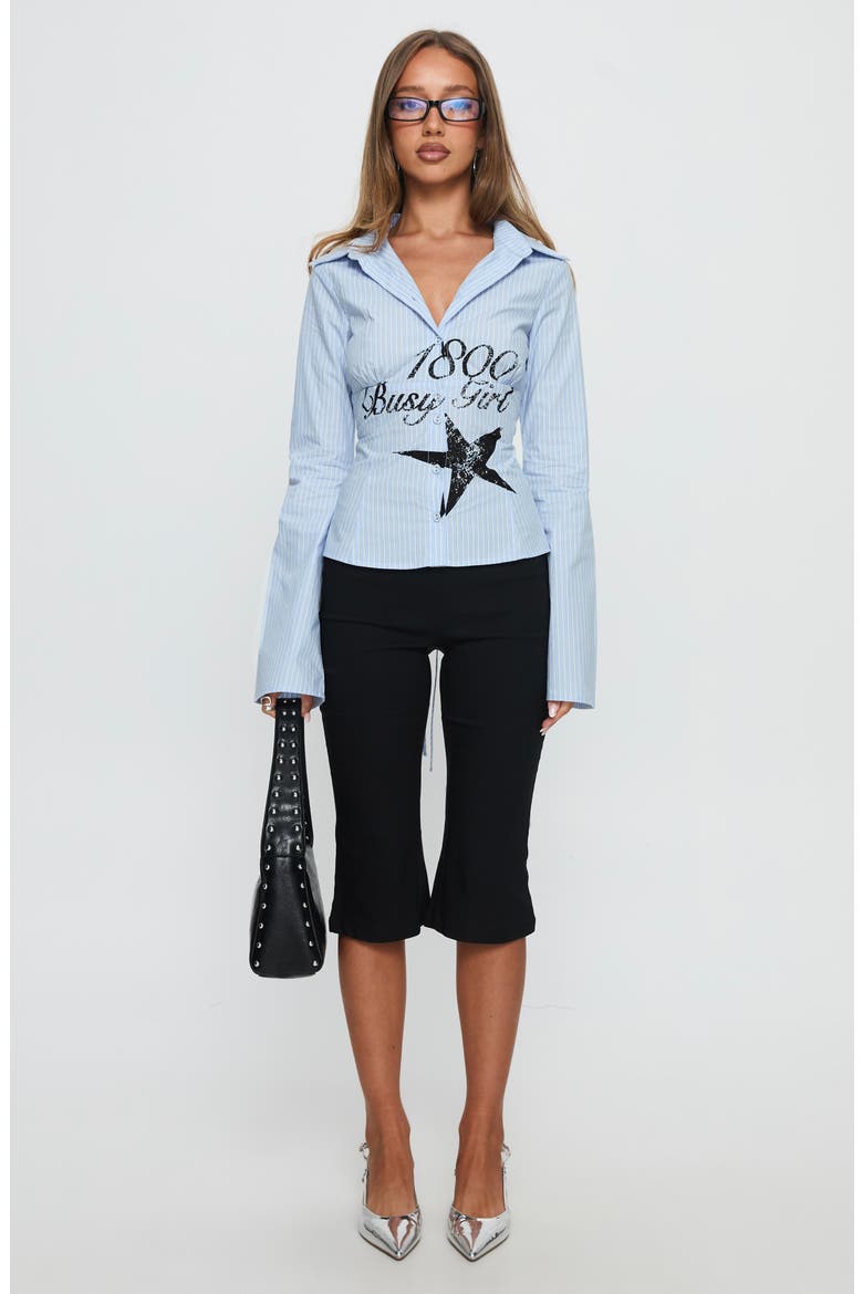 Busy Girl Stripe Cotton Button-Up Shirt, Alternate, color, BLUE STRIPE