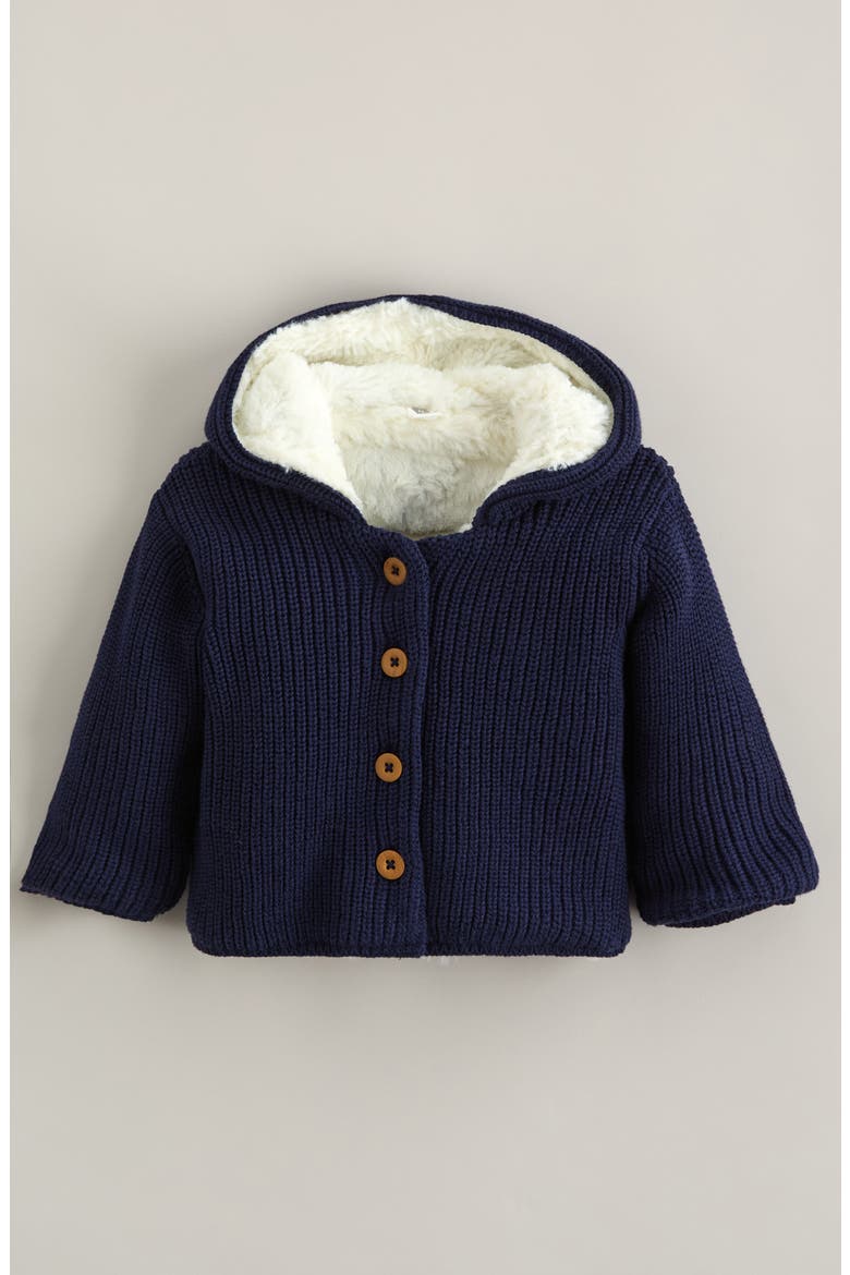 Hooded Cotton Cardigan with Faux Fur Lining, Main, color, NAVY PEACOAT