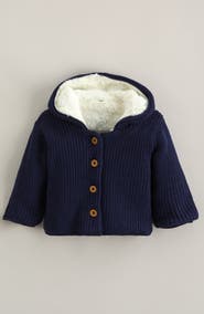 Nordstrom Hooded Cotton Cardigan with Faux Fur Lining